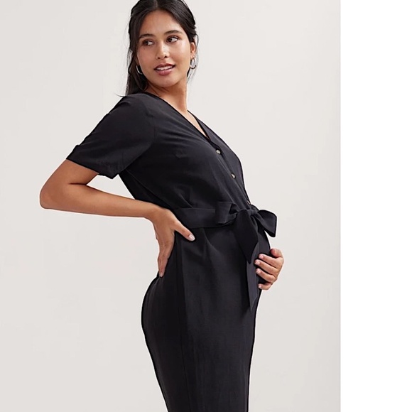 HATCH The Noelle Jumpsuit Maternity Linen Blend Black - Picture 3 of 16